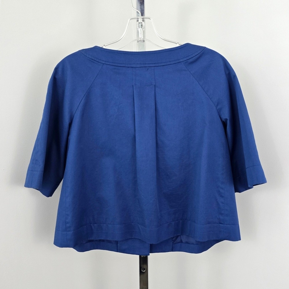 New York and Company Cropped Short Sleeve Button Front Blazer Blue S - Picture 3 of 8